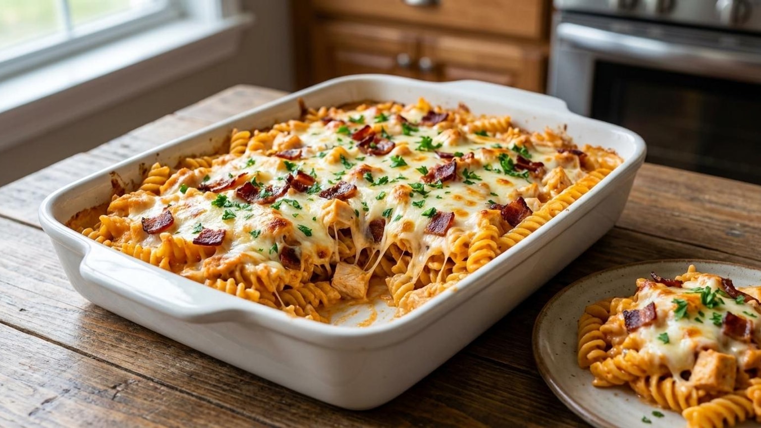 Buffalo Chicken Rotini Bake with Bacon and Cheese Recipe 8 Buffalo Chicken Rotini Bake - serving