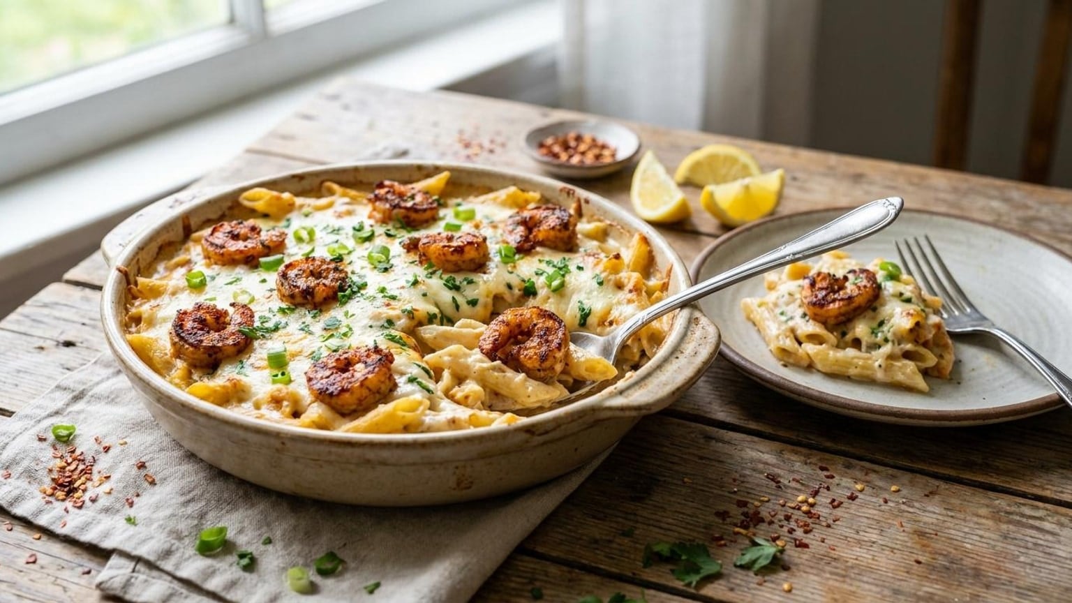 Cajun Shrimp Alfredo Bake with Cream Cheese 8 Cajun Shrimp Alfredo Bake - serving