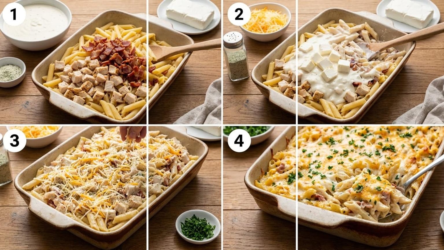 Cheesy Chicken Bacon Ranch Penne Alfredo Bake with Cream Cheese 7 Chicken Bacon Ranch Penne Alfredo Bake - close-up