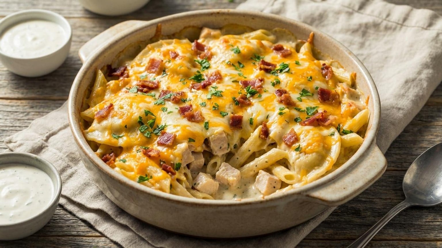 Cheesy Chicken Bacon Ranch Pierogi Bake with Cream Cheese 6 Cheesy Chicken Bacon Ranch Pierogi Bake with Cream Cheese step