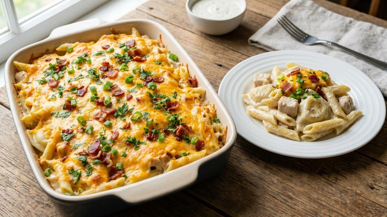 Cheesy Chicken Bacon Ranch Pierogi Bake with Cream Cheese 8 Cheesy Chicken Bacon Ranch Pierogi Bake with Cream Cheese - serving