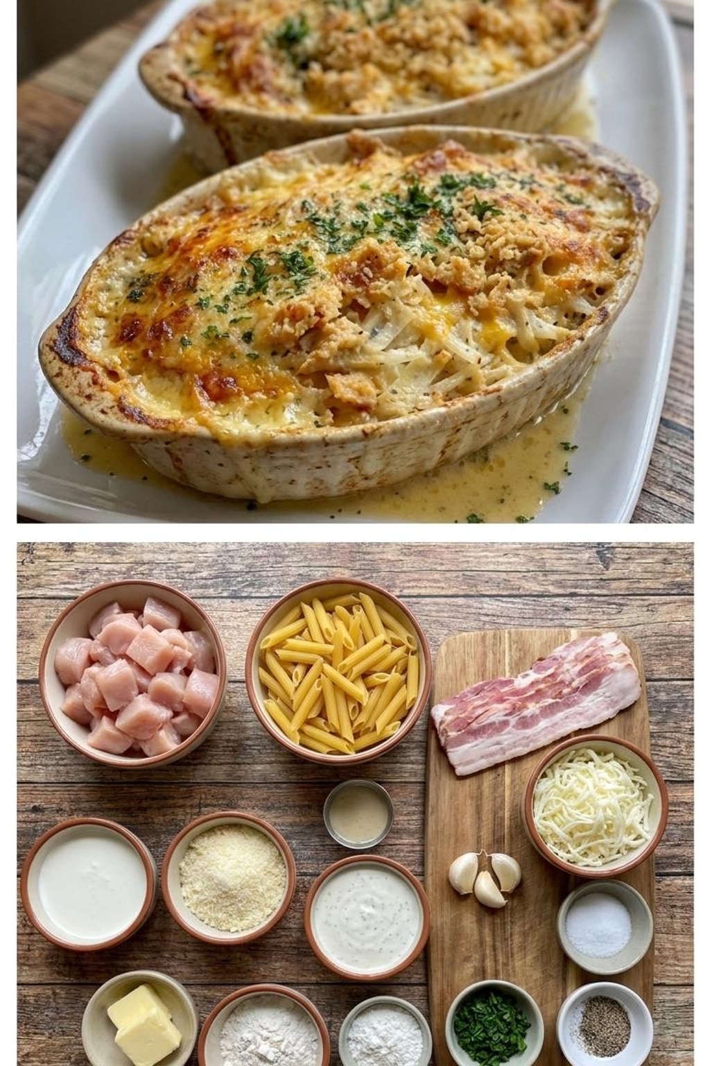 Chicken Alfredo Bake with Bacon and Mozzarella Cheese 6 Chicken Alfredo Bake step