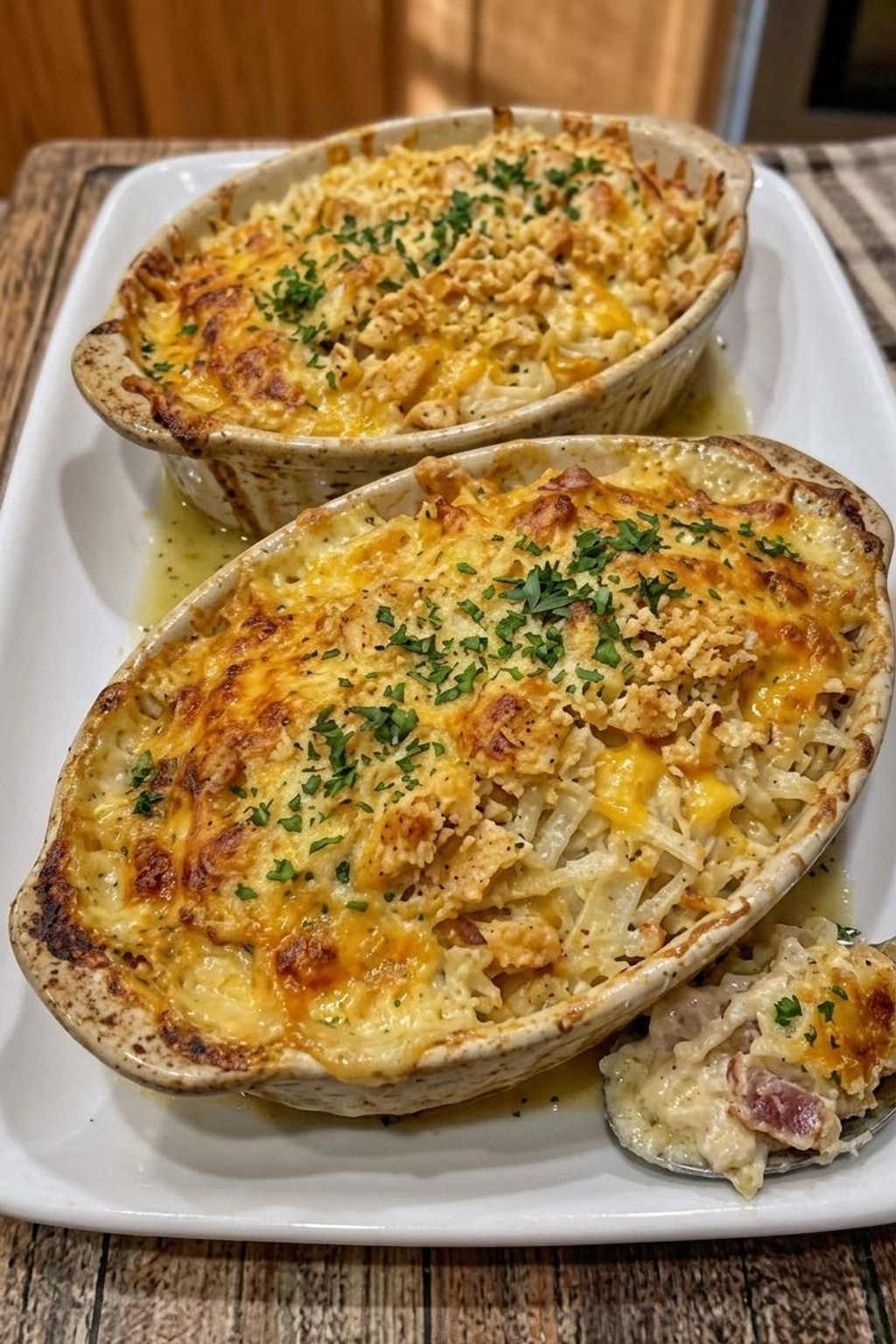 Chicken Alfredo Bake with Bacon and Mozzarella Cheese 8 Chicken Alfredo Bake - serving