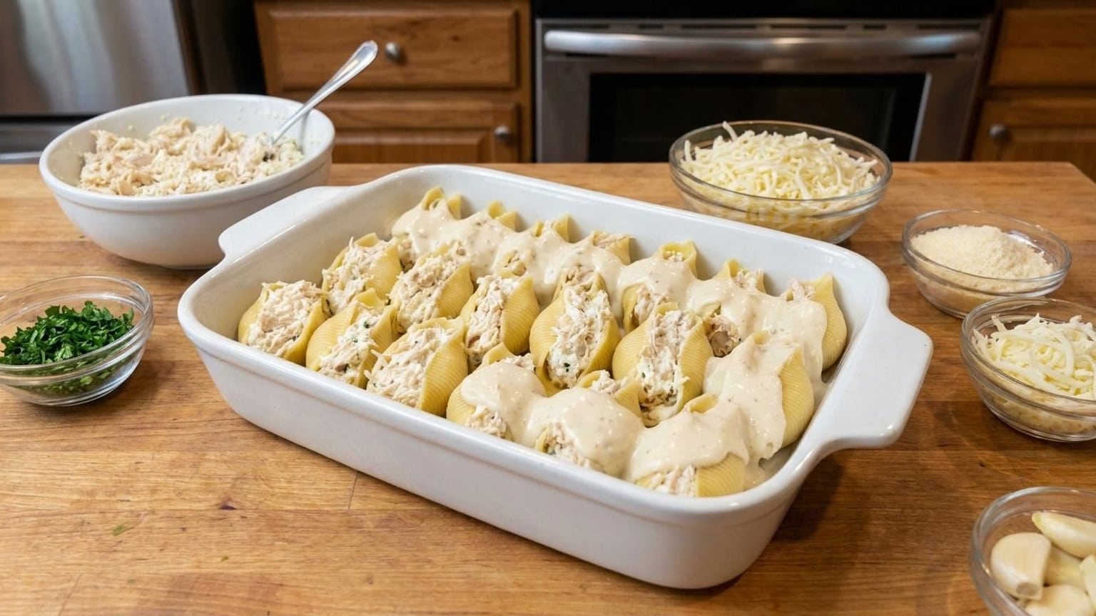 Chicken Alfredo Stuffed Shells Recipe for Family Dinners 7 chicken alfredo stuffed shells - close-up