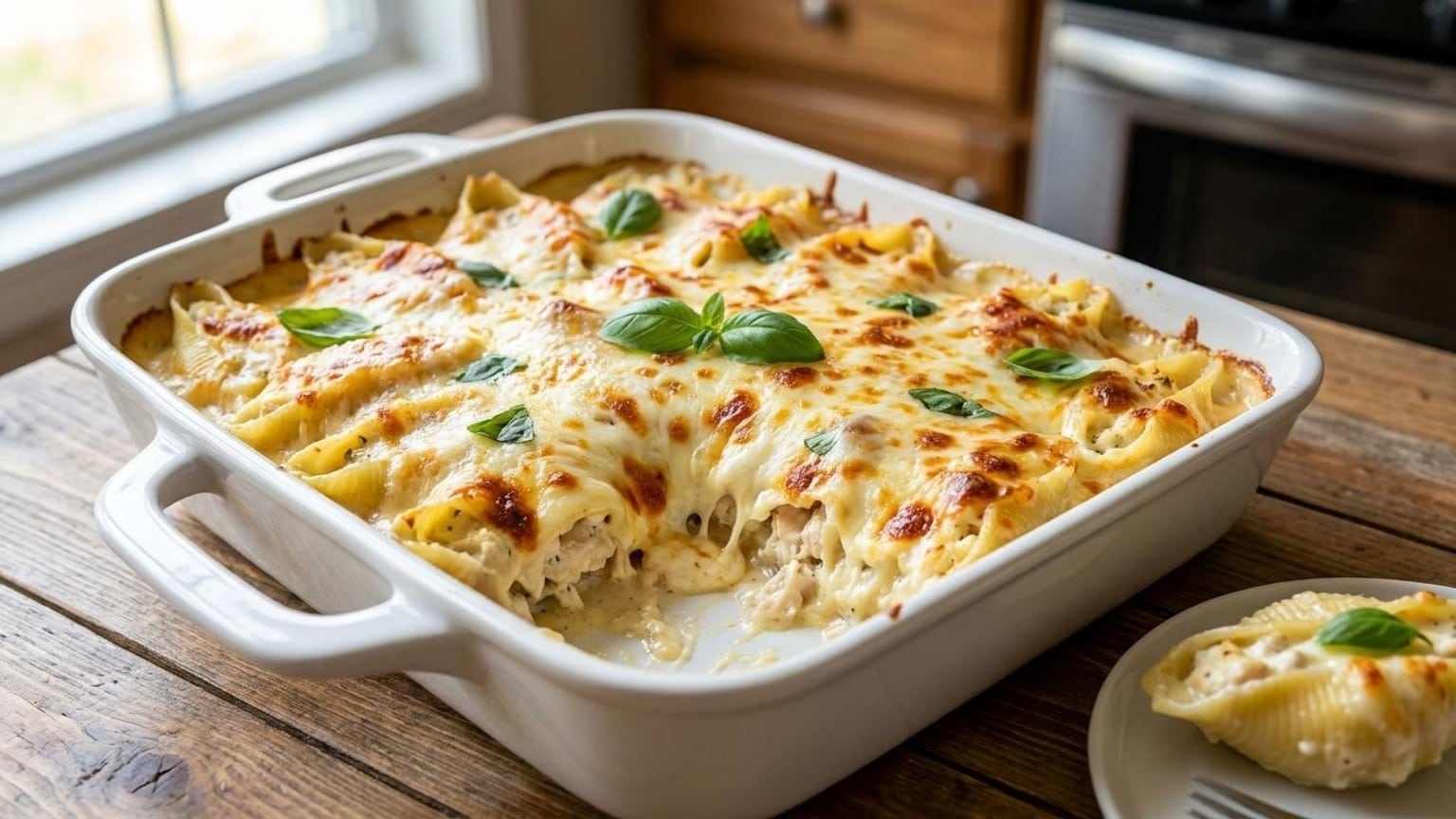 Chicken Alfredo Stuffed Shells Recipe for Family Dinners 8 chicken alfredo stuffed shells - serving
