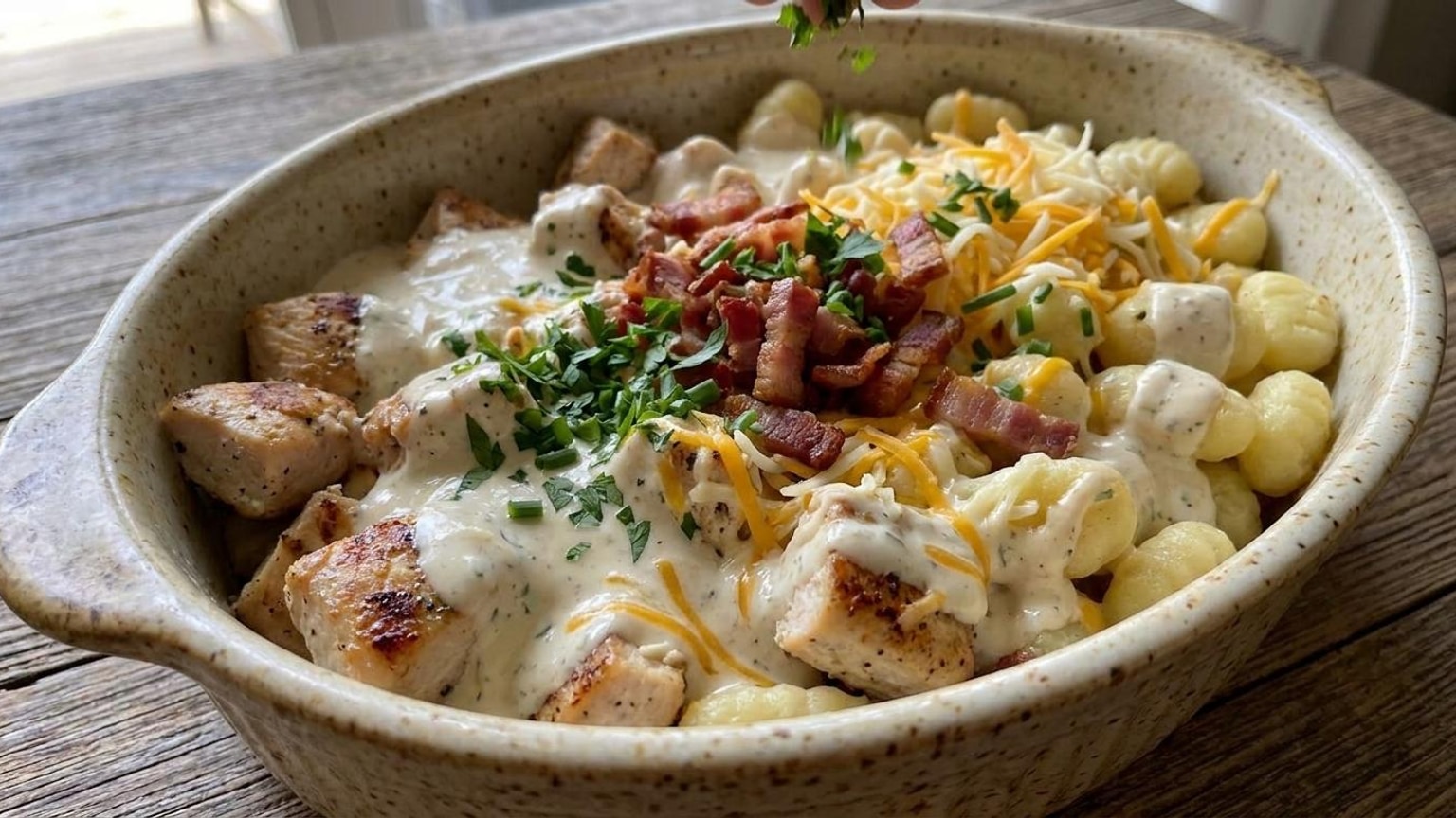Chicken Bacon Ranch Gnocchi Bake (Easy Cheesy Dinner) 7 chicken bacon ranch gnocchi bake - close-up