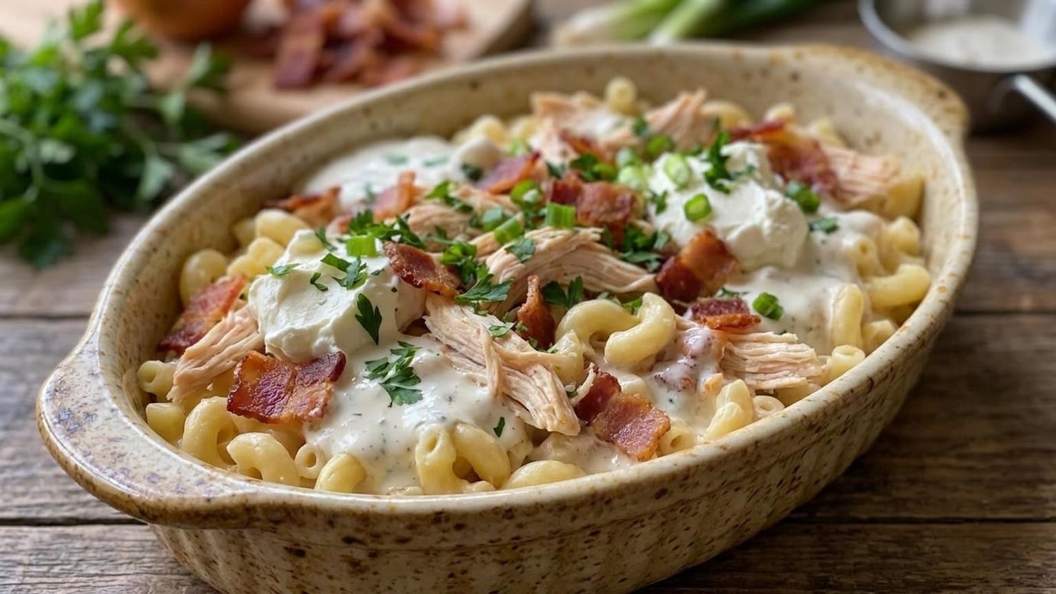 Chicken Bacon Ranch Macaroni Bake with Cream Cheese 7 Chicken Bacon Ranch Macaroni Bake - close-up