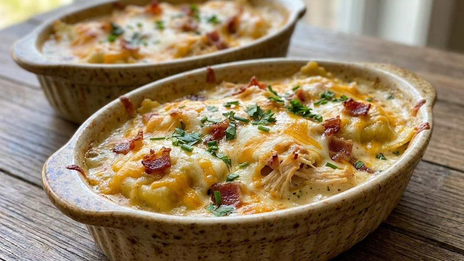 Chicken Bacon Ranch Ravioli Bake (Easy Cheesy Recipe) 8 Chicken Bacon Ranch Ravioli Bake - serving