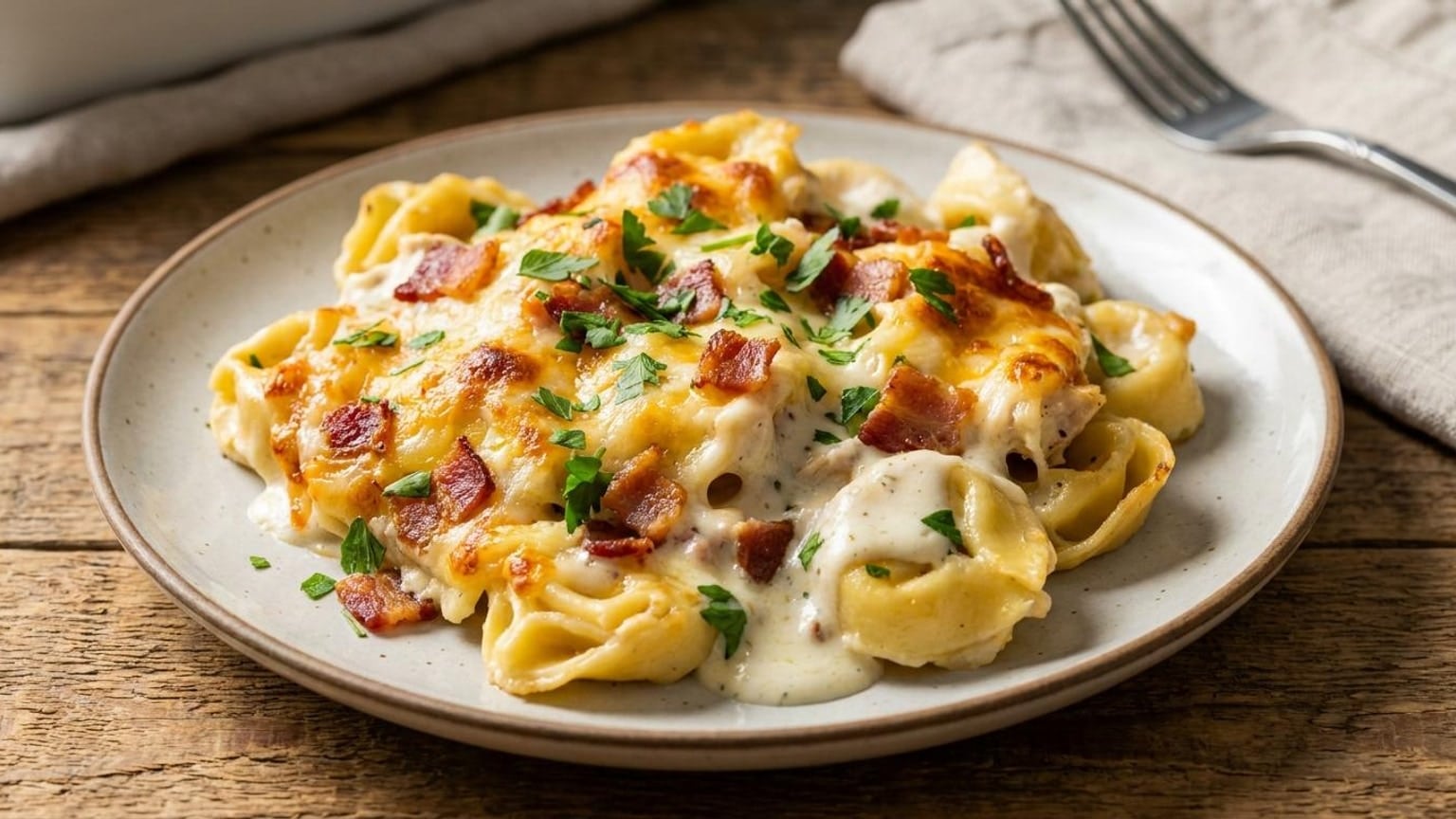 Chicken Bacon Ranch Tortellini Bake with Cream Cheese 7 chicken bacon ranch tortellini bake - close-up