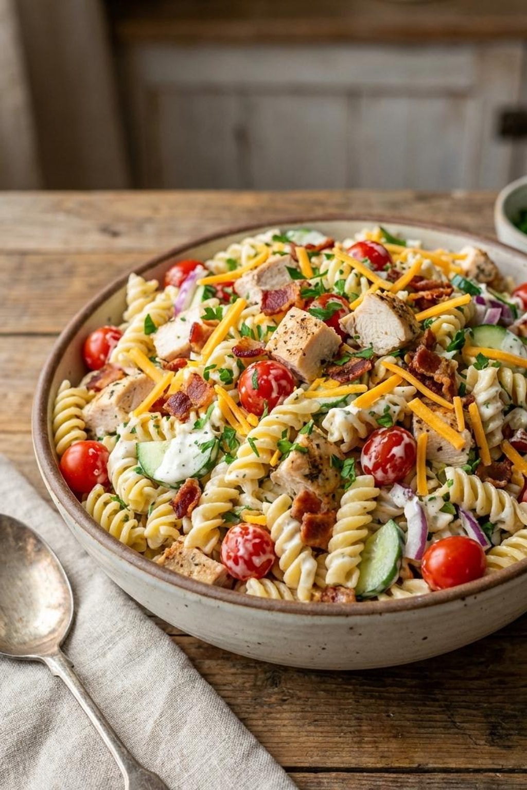 Creamy Chicken Bacon Ranch Pasta Salad - Easy Potluck Side 6 Creamy Chicken Bacon Ranch Pasta Salad step