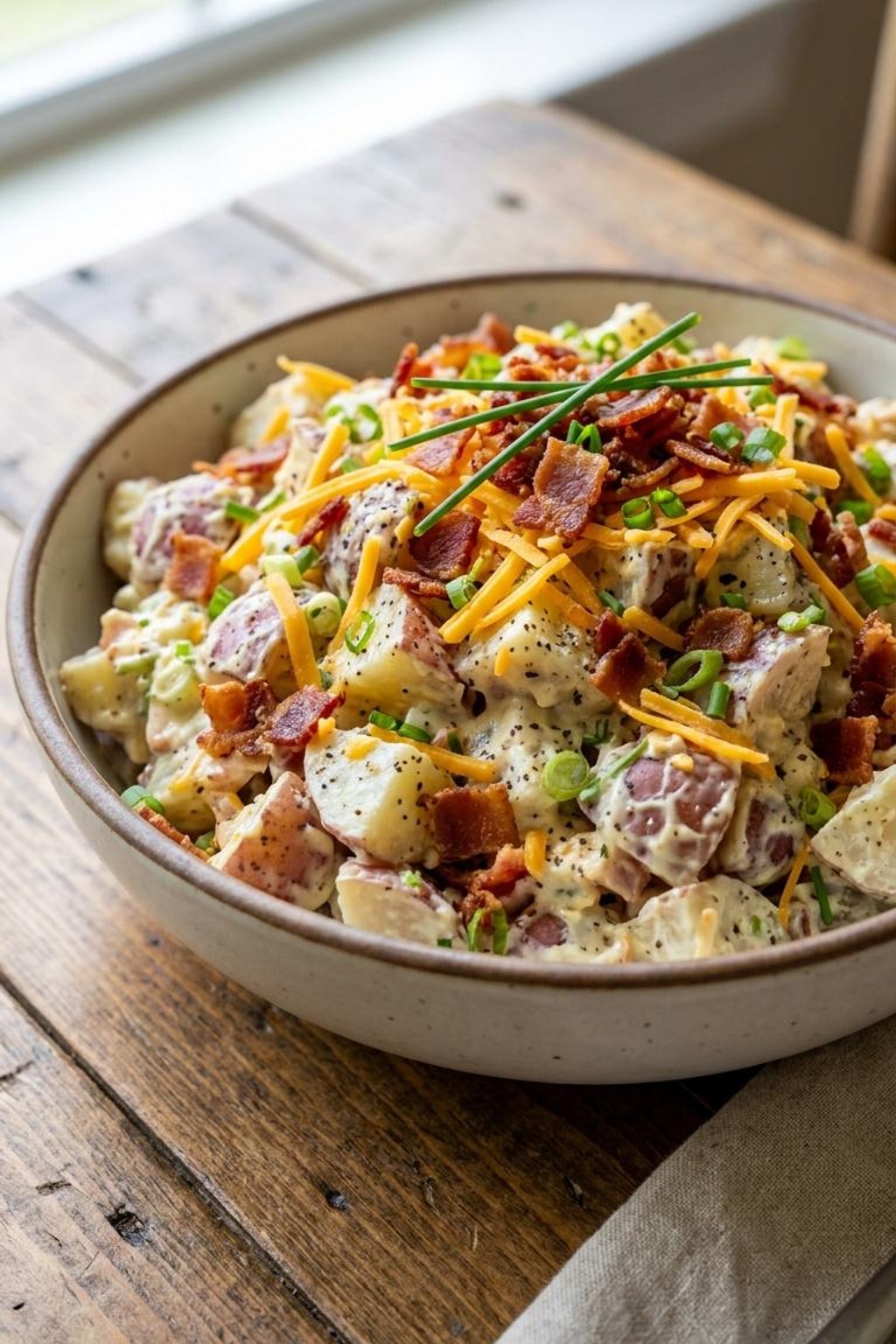 Loaded Baked Potato Salad with Bacon and Cheddar - Easy BBQ Side 6 loaded baked potato salad step
