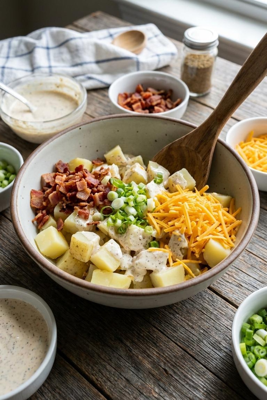 Loaded Baked Potato Salad with Bacon and Cheddar - Easy BBQ Side 7 loaded baked potato salad - close-up