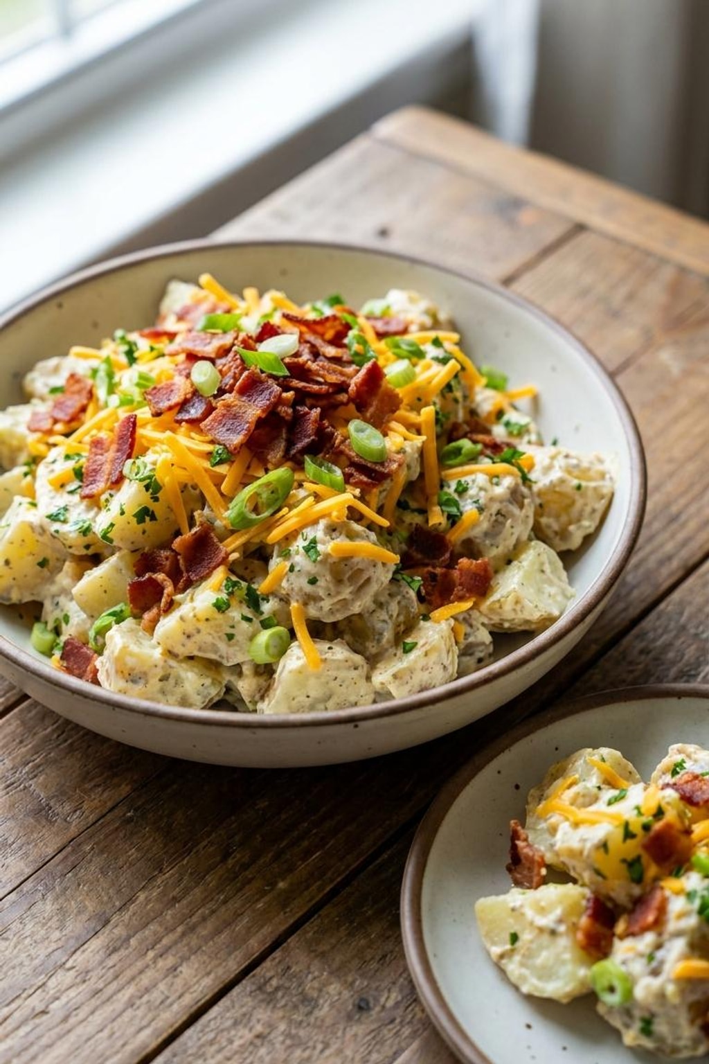 Loaded Baked Potato Salad with Bacon and Cheddar - Easy BBQ Side 8 loaded baked potato salad - serving