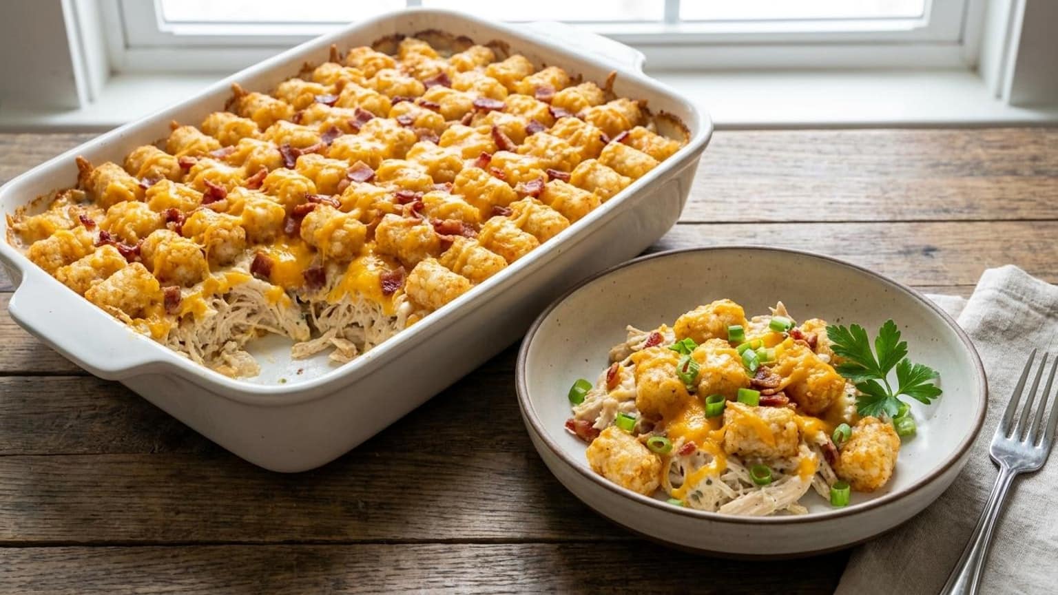 Loaded Cheesy Chicken Bacon Ranch Tater Tot Bake 8 Chicken Bacon Ranch Tater Tot Bake - serving