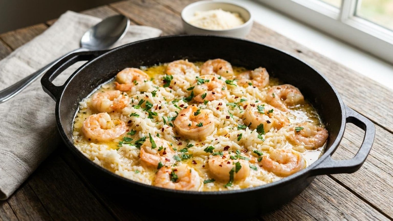 One Pot Creamy Garlic Butter Shrimp and Rice 6 garlic butter shrimp and rice step