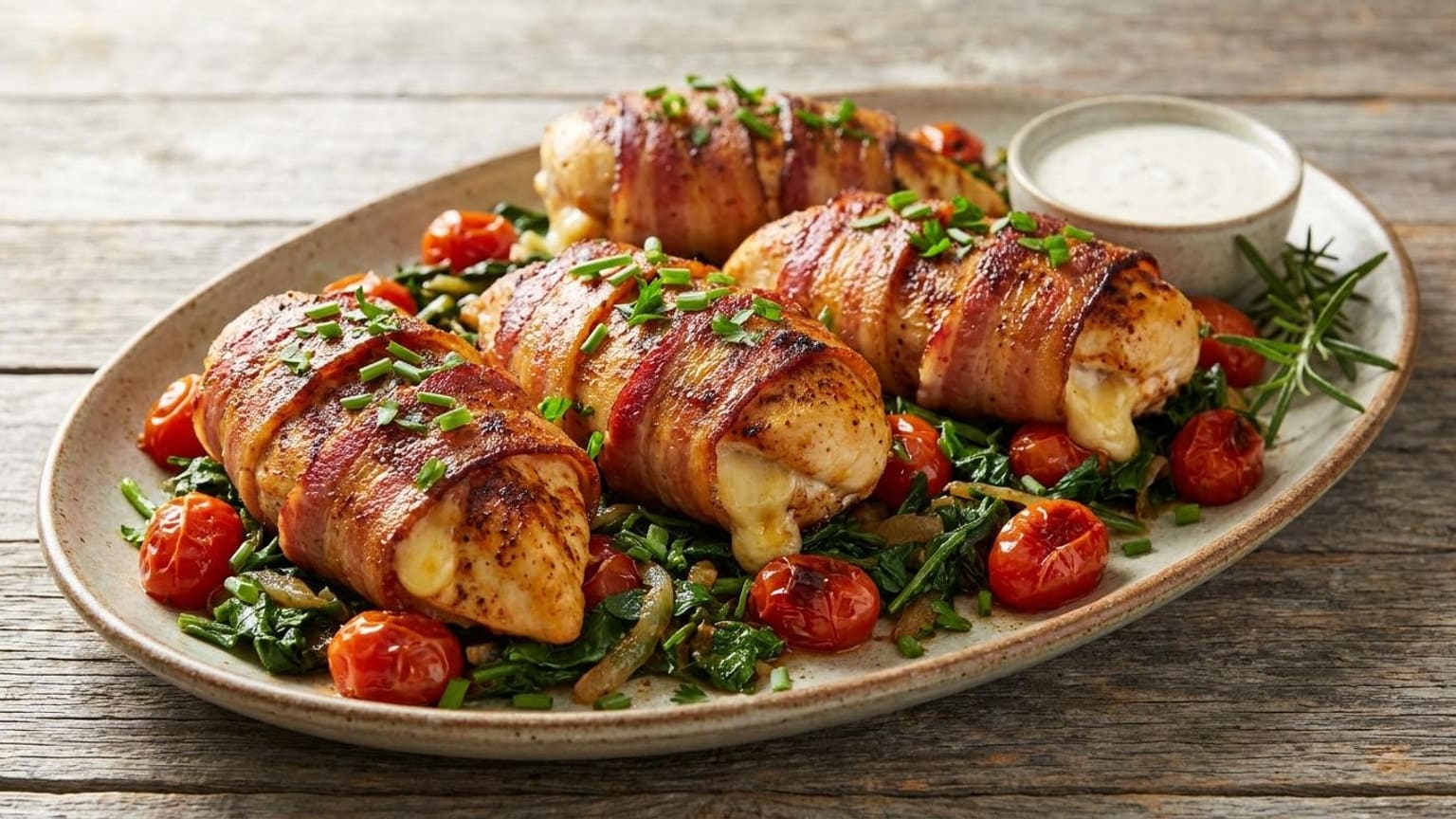 Bacon Wrapped Cheesy Ranch Cream Cheese Stuffed Chicken 8 stuffed chicken - serving