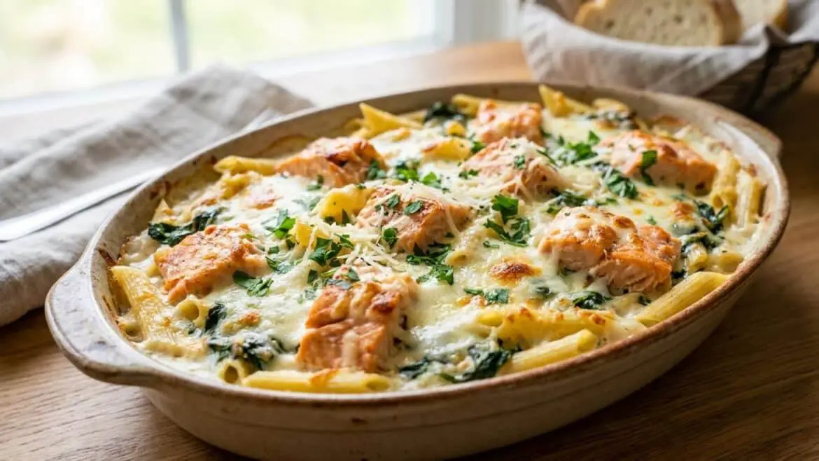 Baked Salmon Alfredo Penne