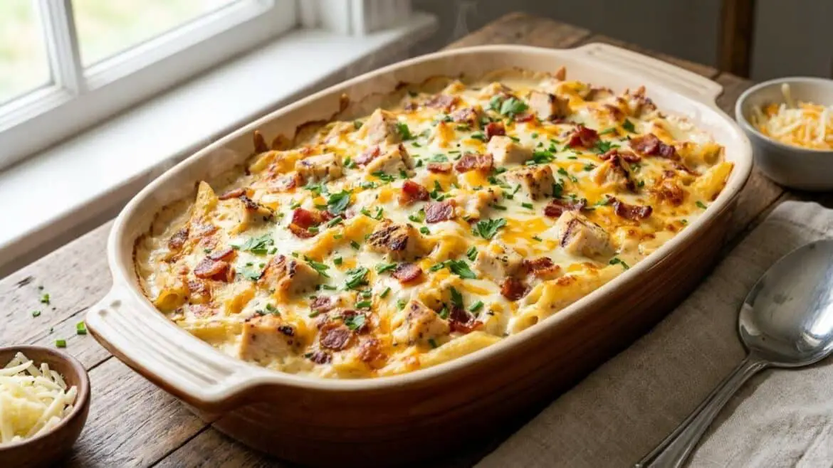 Cheesy Chicken Bacon Ranch Pierogi Bake with Cream Cheese