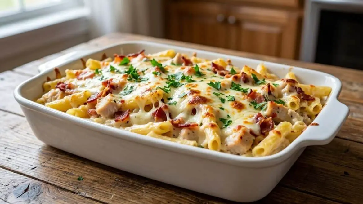 Chicken Alfredo Ziti Bake