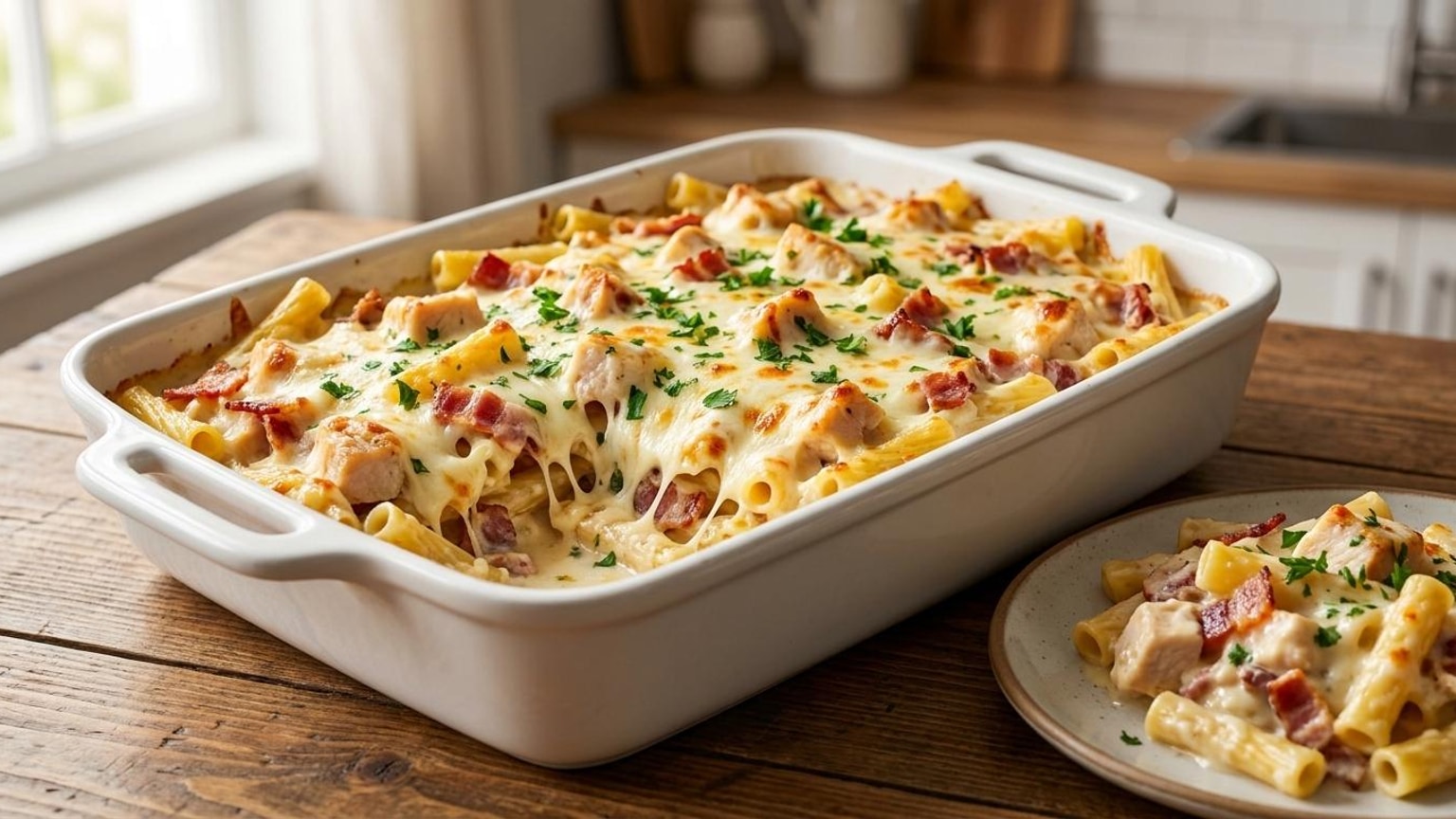 Chicken Alfredo Ziti Bake - serving