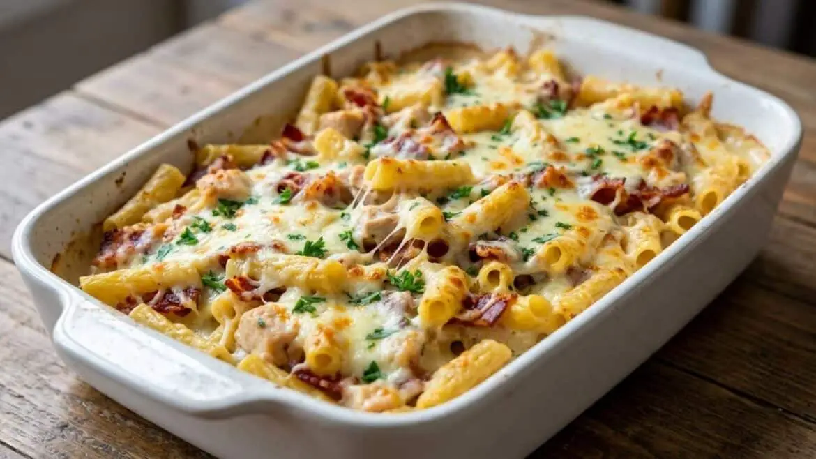 chicken bacon ranch pasta bake