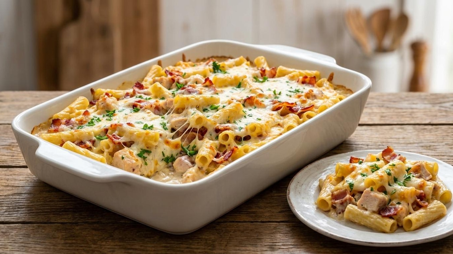 chicken bacon ranch pasta bake - serving