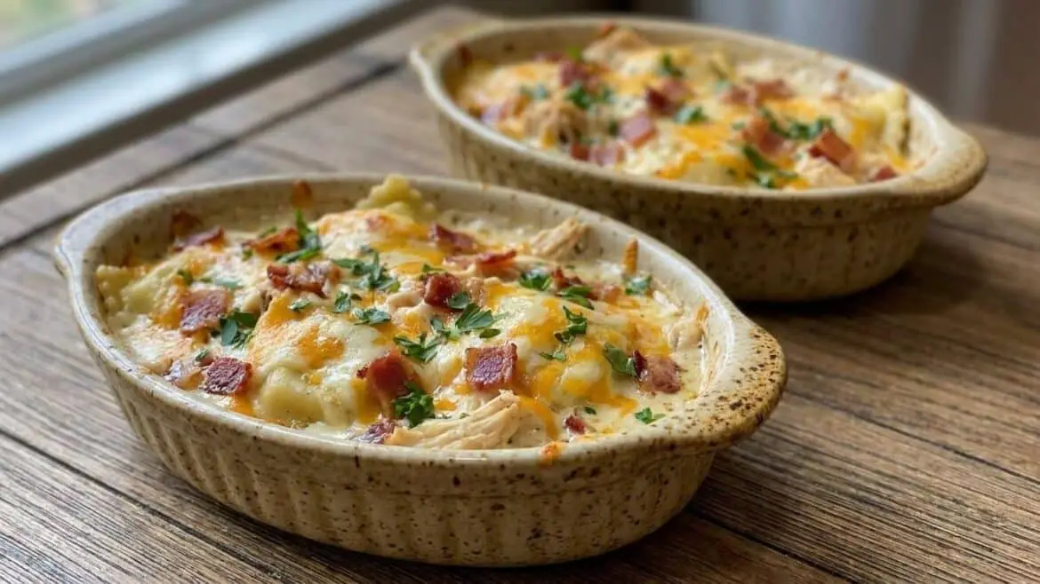 Chicken Bacon Ranch Ravioli Bake