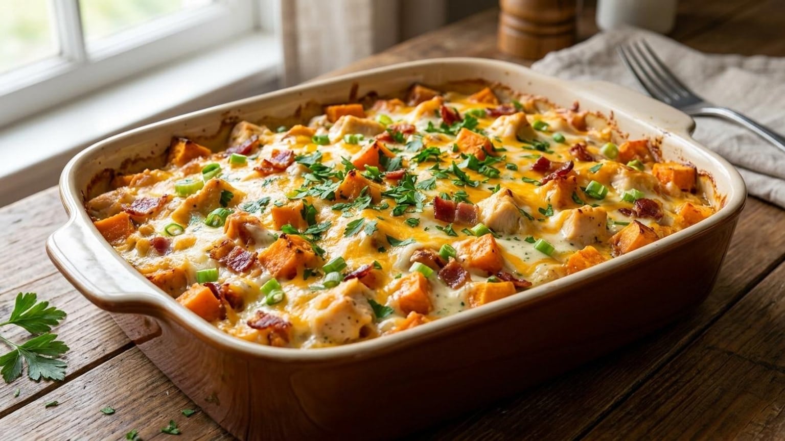 Loaded Cheesy Chicken Bacon Ranch Sweet Potato Casserole 6 Loaded Cheesy Chicken step
