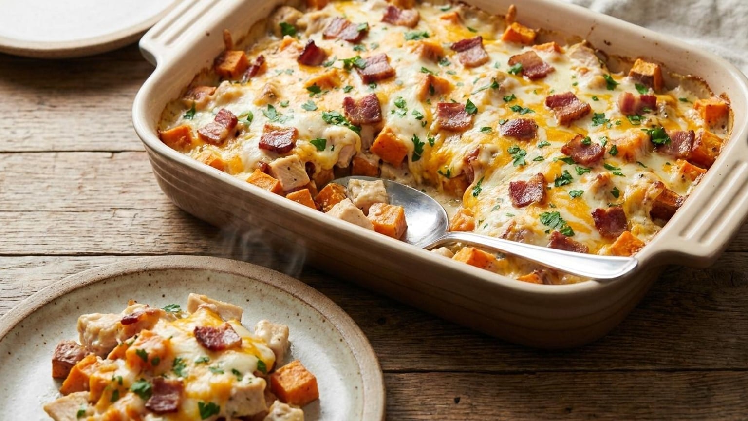 Loaded Cheesy Chicken Bacon Ranch Sweet Potato Casserole 8 Loaded Cheesy Chicken - serving