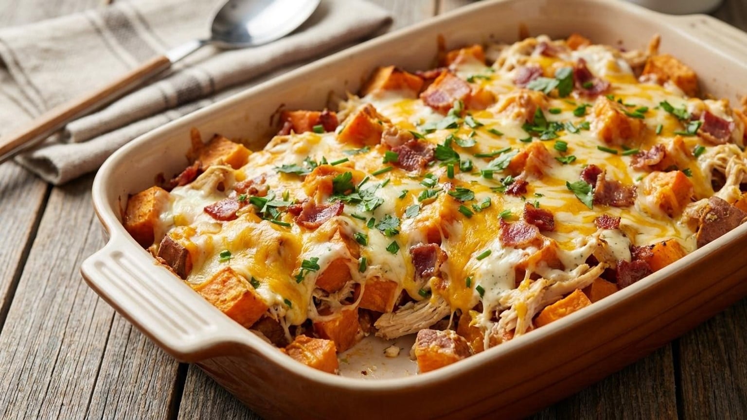Loaded Cheesy Chicken Bacon Ranch Sweet Potato Casserole 9 Loaded Cheesy Chicken